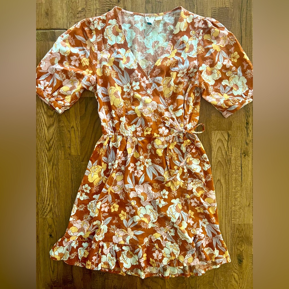 New‎ Roxy Florence Feels Wrap Dress Floral Print Size M Puff Sleeves H